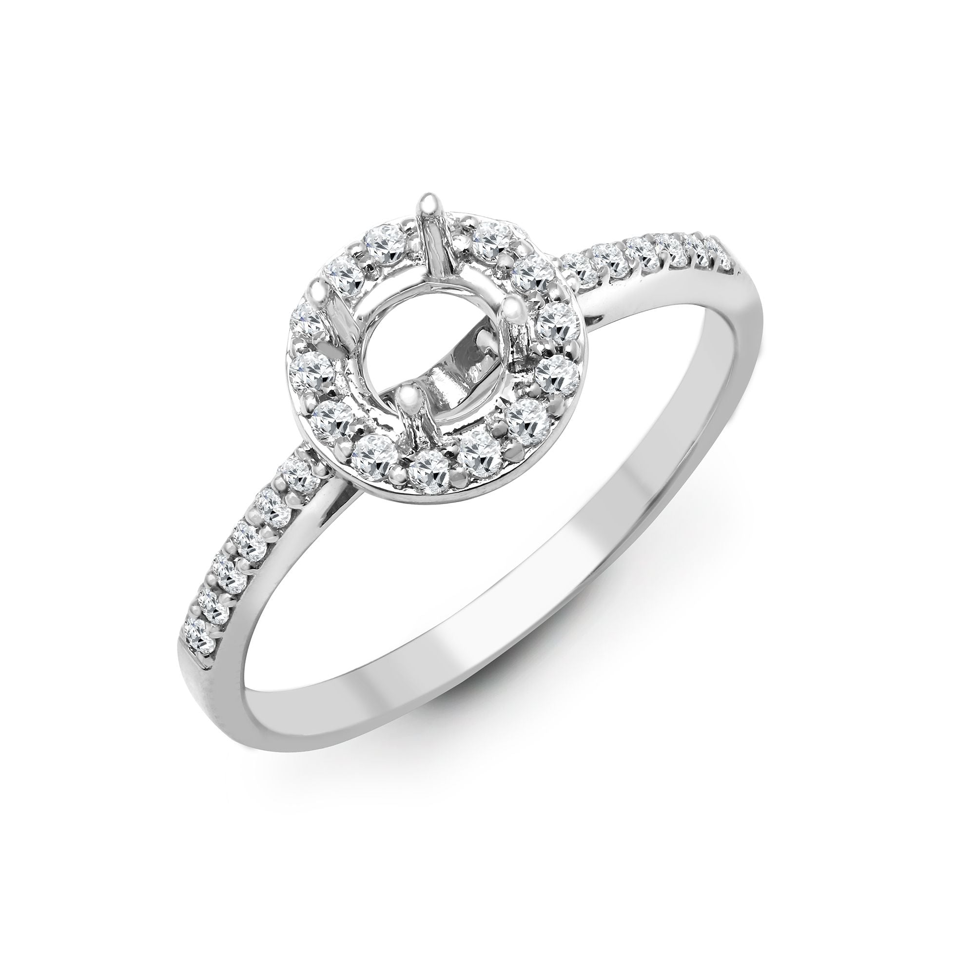 18ct White 0.26ct Natural Diamond Semi Set Halo Ring - Holds 0.75ct