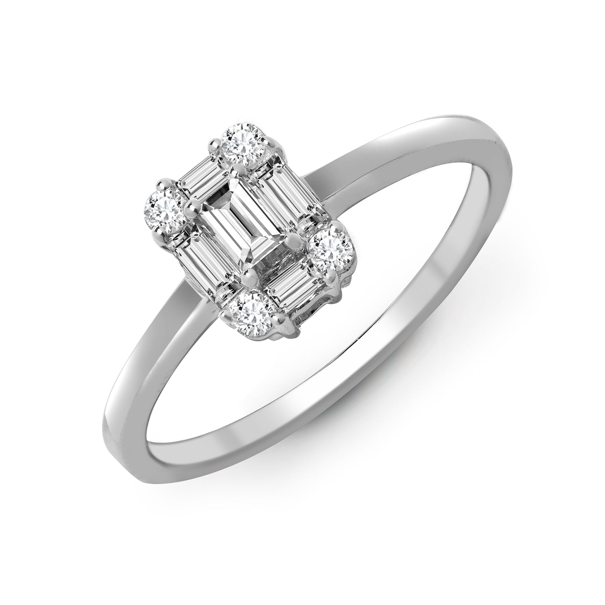 18ct White Gold 0.57ct Natural Diamond RBC & Baguette Ring