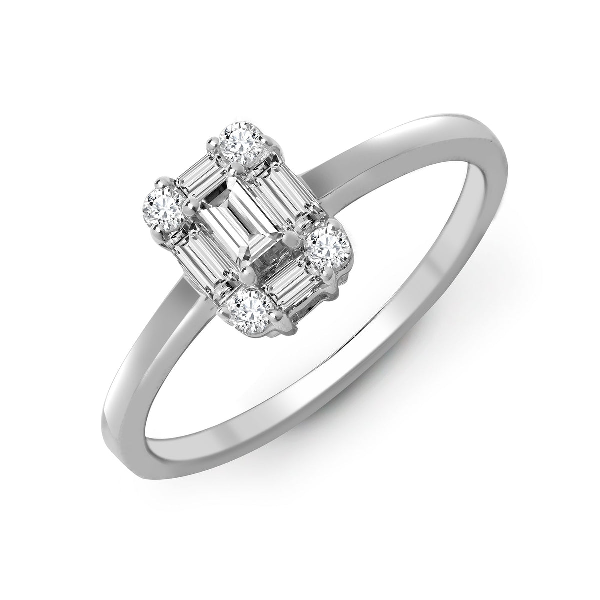 18ct White Gold 0.57ct Natural Diamond RBC & Baguette Ring