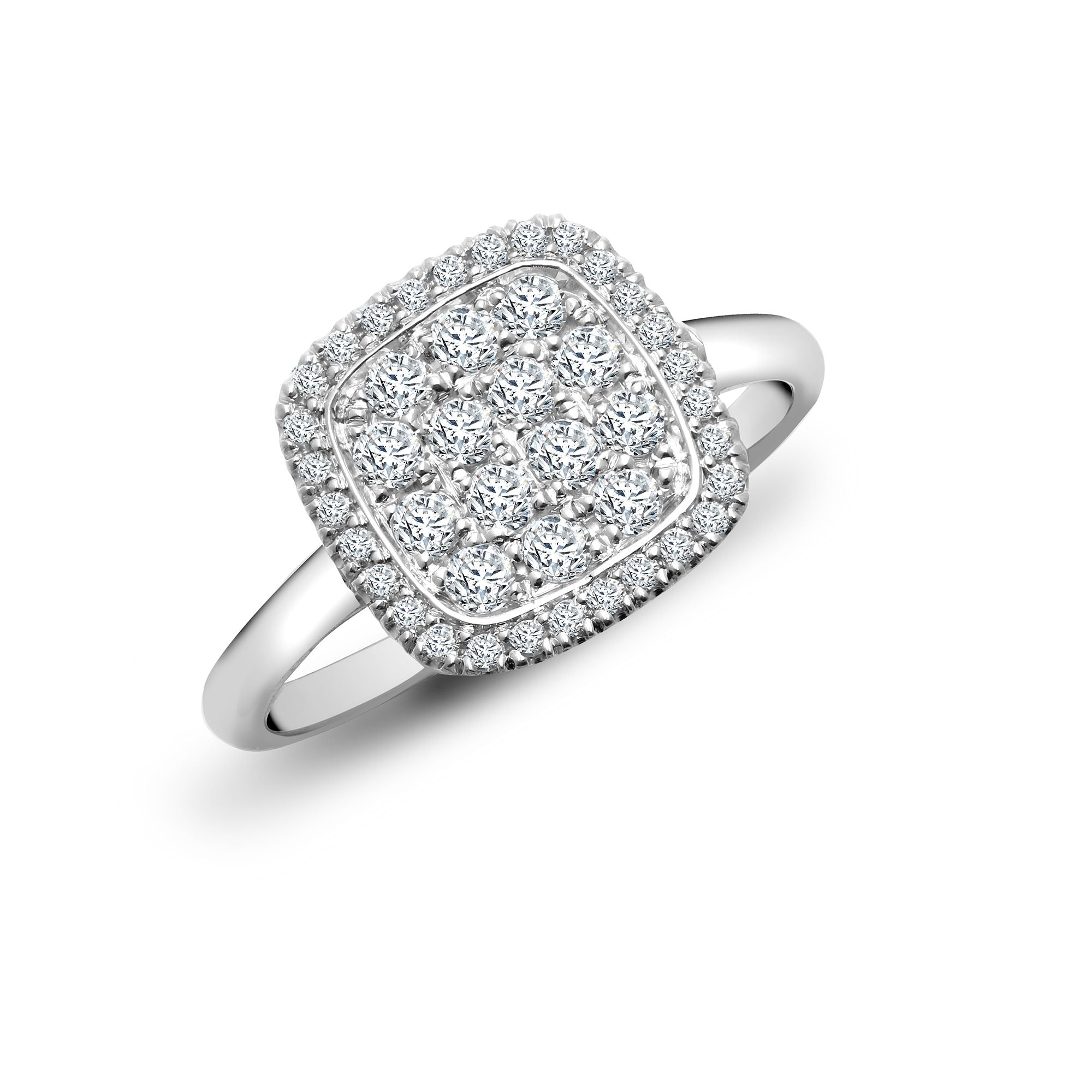 18ct White 0.55ct Natural Diamond Cluster Cushion Shape Ring