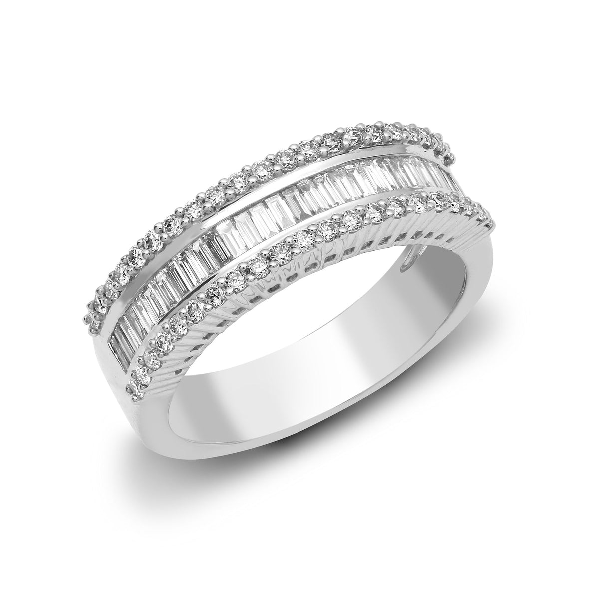 18ct White Round & Baguette Natural Diamond Ring
