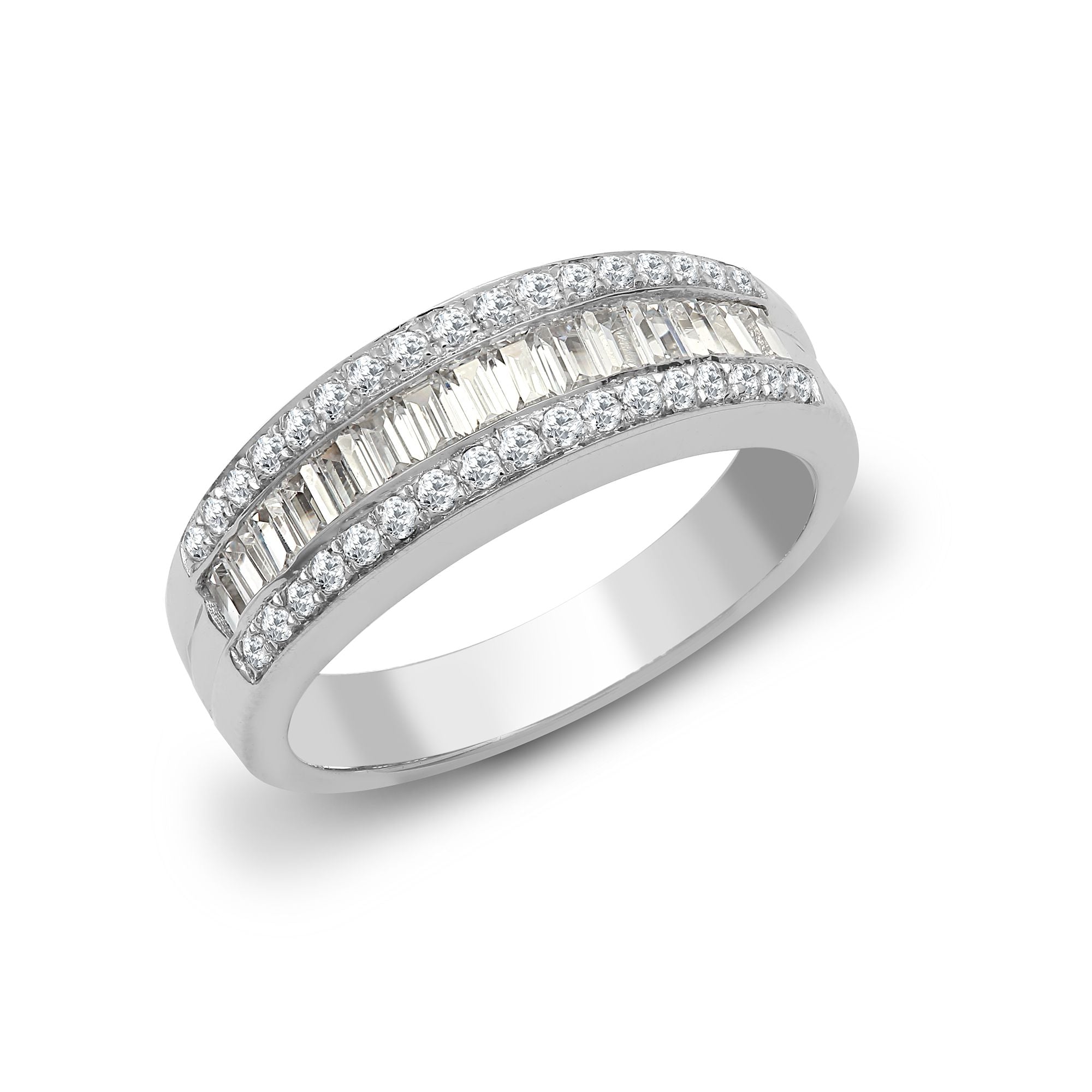 18ct White 0.94ct Round & Baguette Natural Diamond Ring