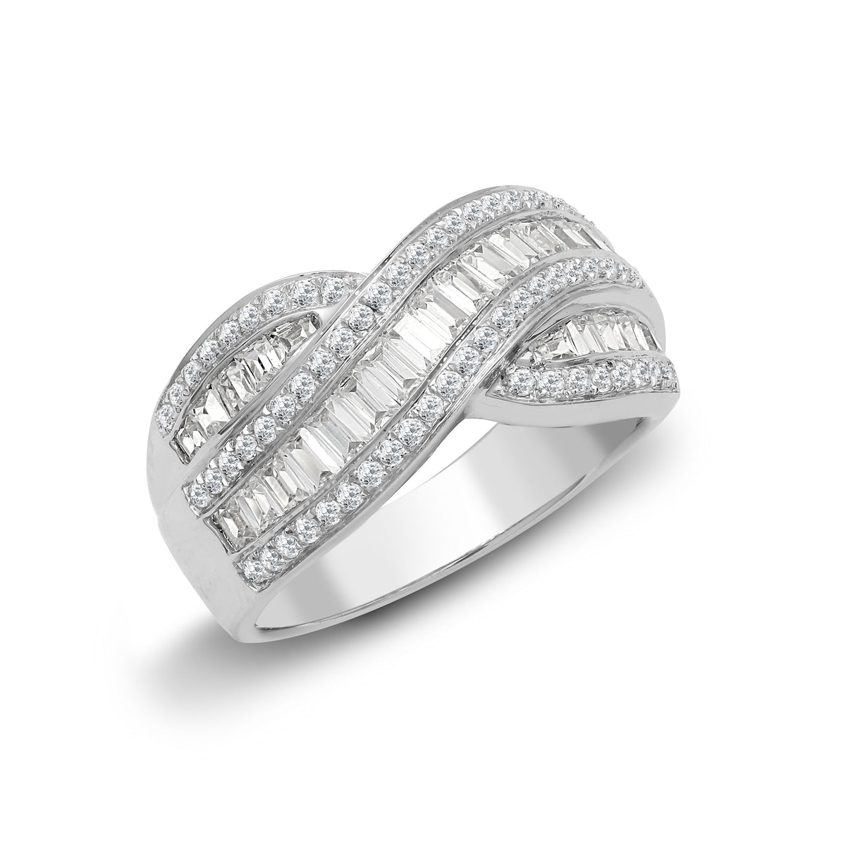 18ct White 1.09ct Round & Baguette Natural Diamond Ring