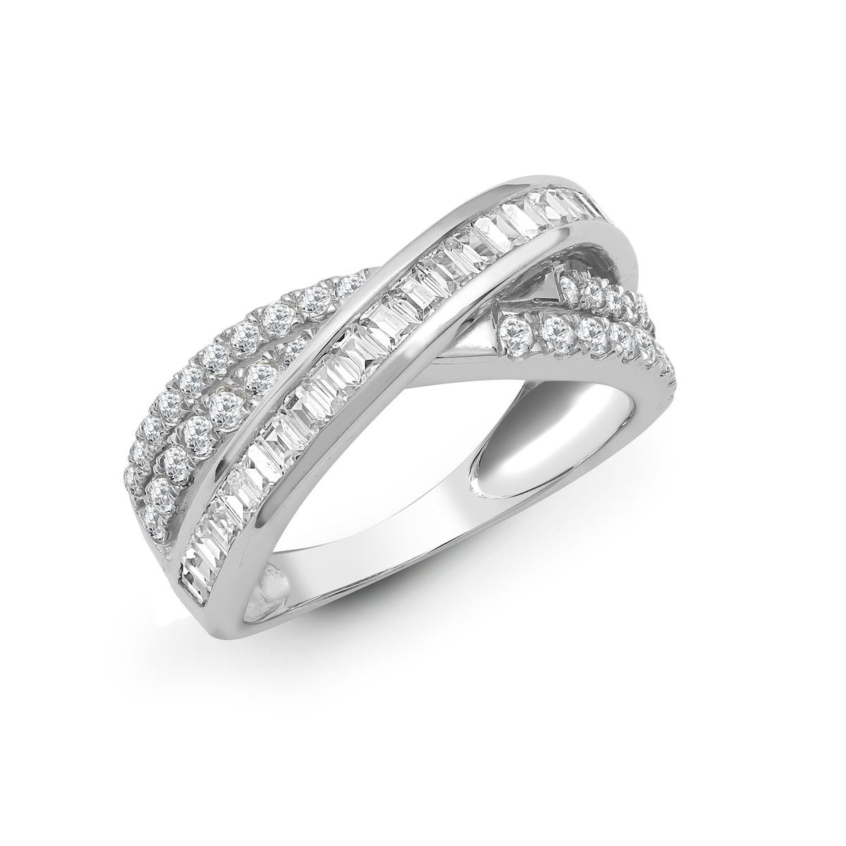 18ct White 1.14ct Round & Baguette Natural Diamond Ring