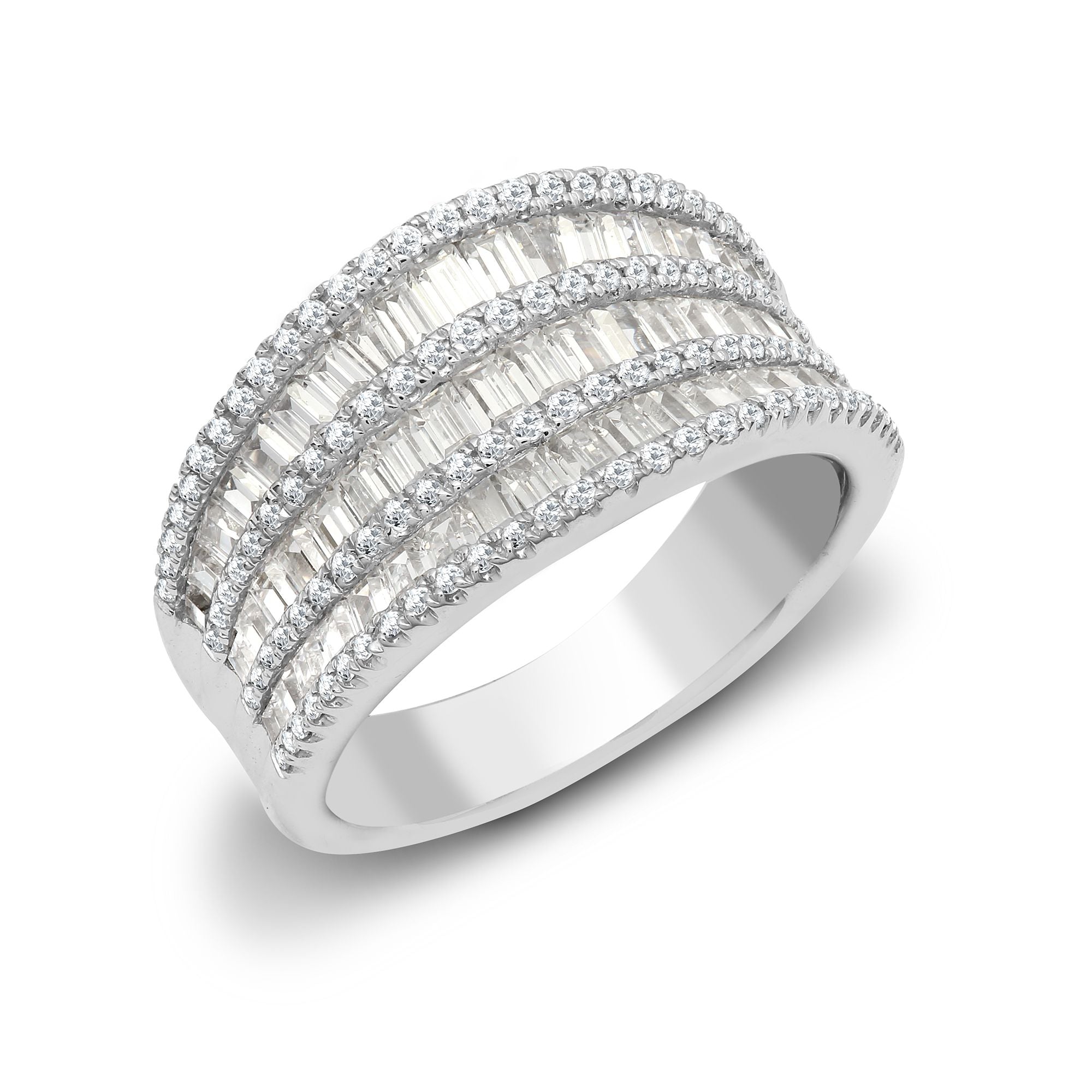 18ct White 2.21ct Round & Baguette Natural Diamond Ring