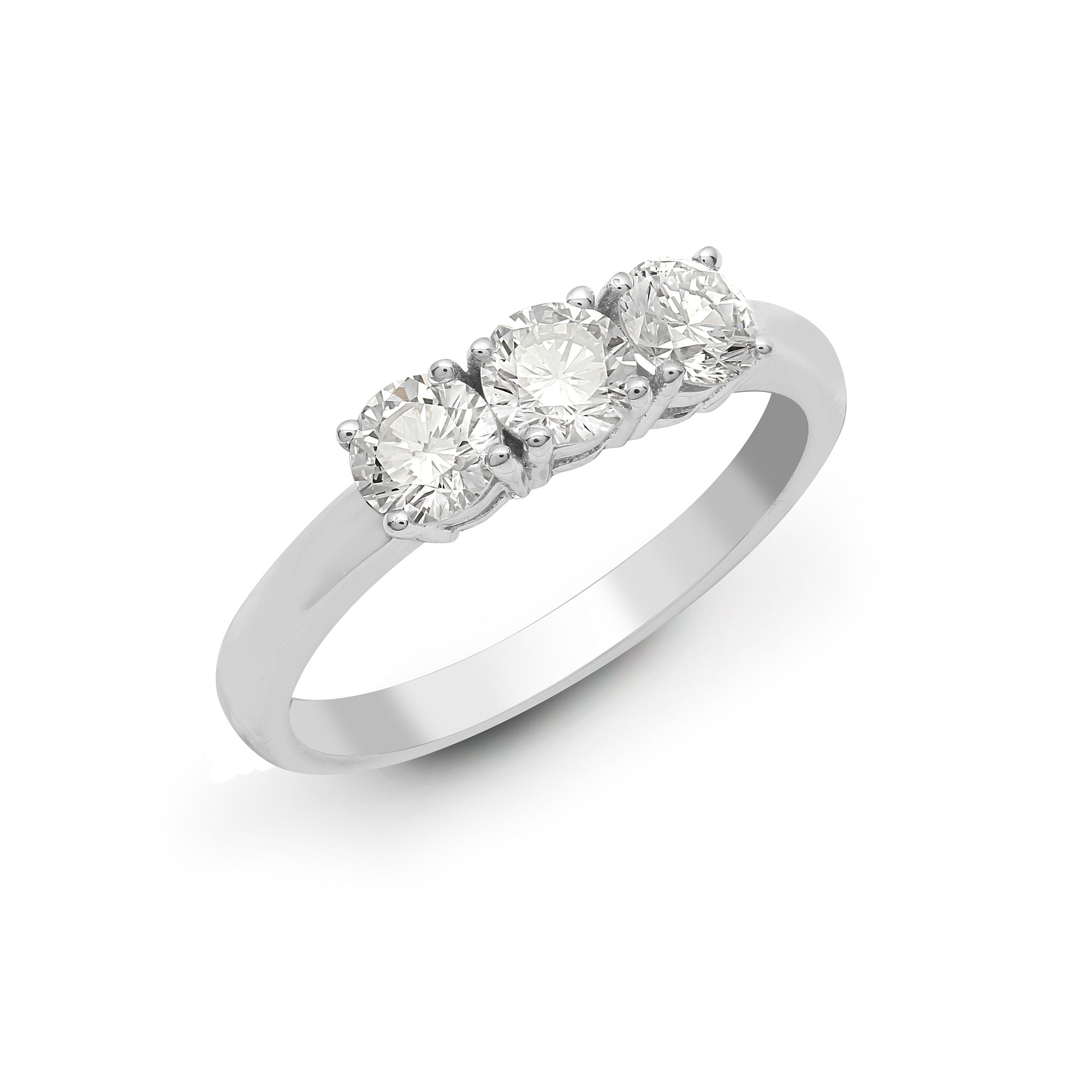 18ct White Natural Diamond Claw Set Trilogy Ring
