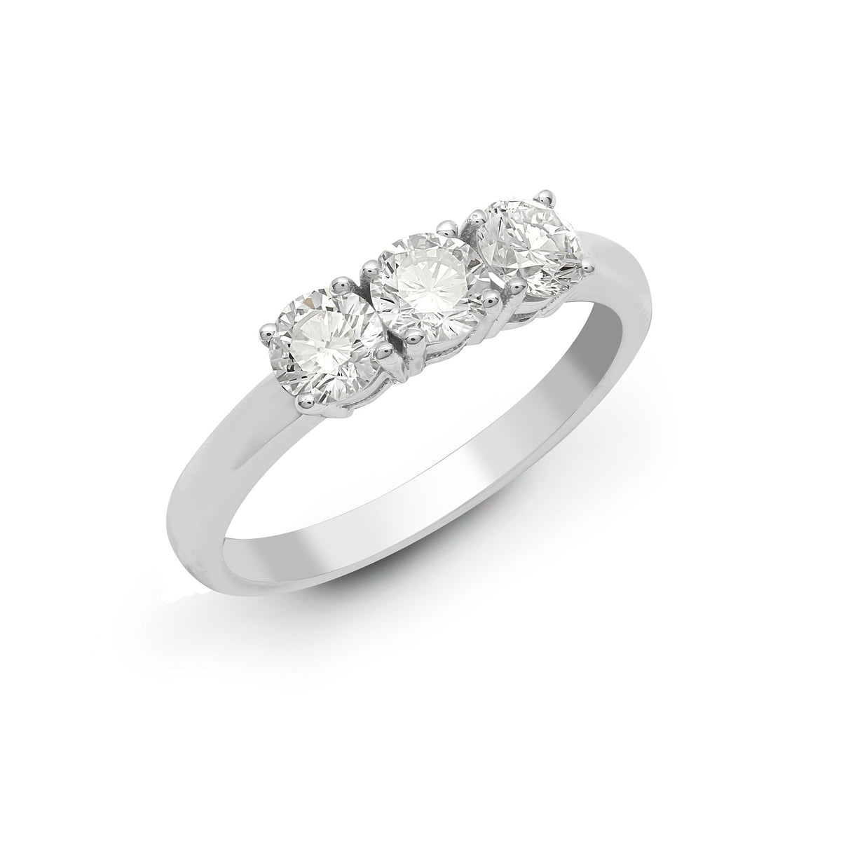18ct White Natural Diamond Claw Set Trilogy Ring