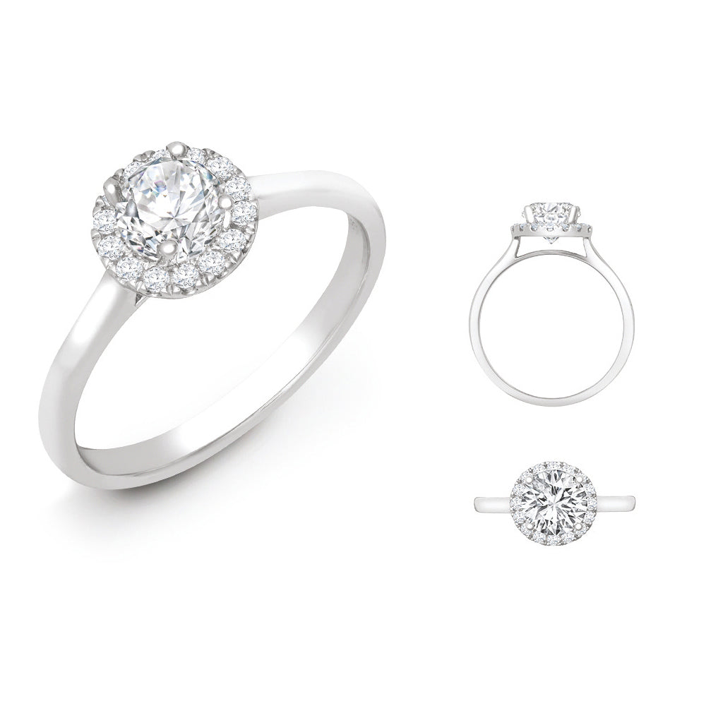 18ct White Gold 0.08ct Natural Diamond Micro-set Halo Wed-fit Ring Mount + Diamond