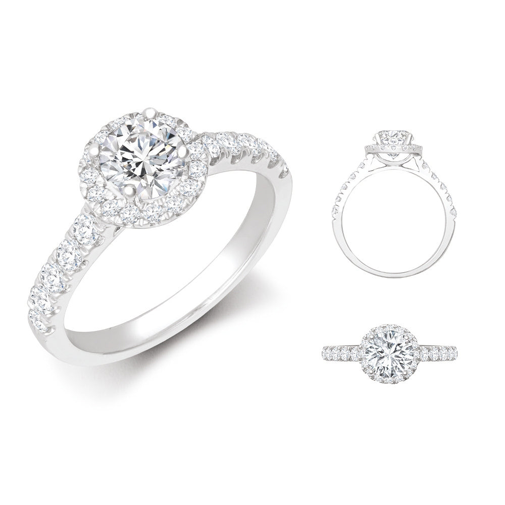 18ct White Gold 0.37ct Natural Diamond Micro-set Halo and Shoulders Wed-fit Ring Mount + Diamond