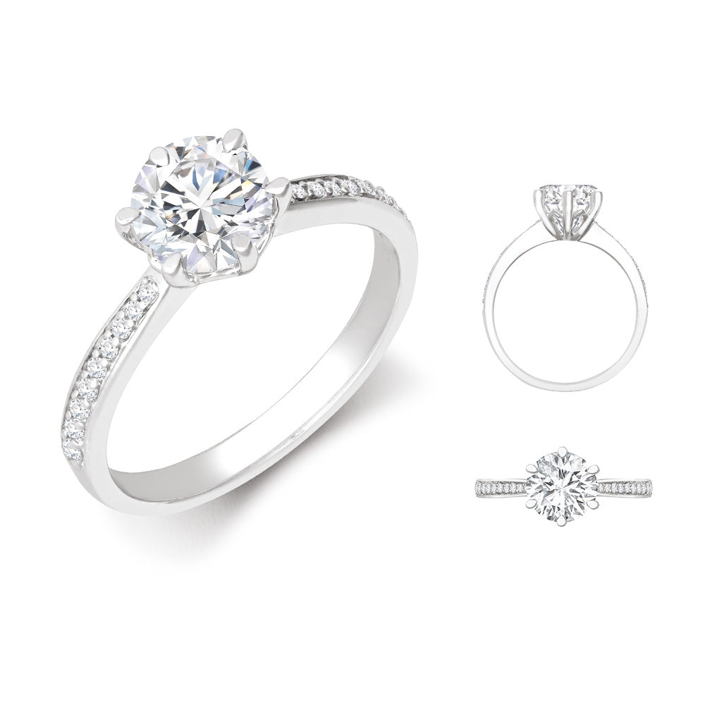 Lab 18ct White Gold 0.24ct Diamond Pave set 6-claw Ring Mount + Diamond