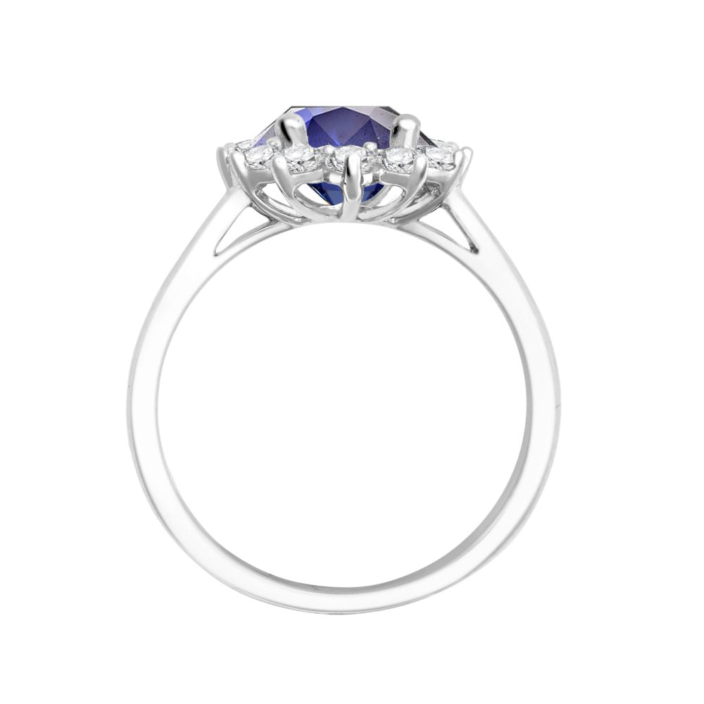 18R962-8x6-I | 18ct White Gold 0.62ct Natural Diamond Claw-set Cluster Halo Oval Ring - Holds 8x6mm Sapphire 1.25cts