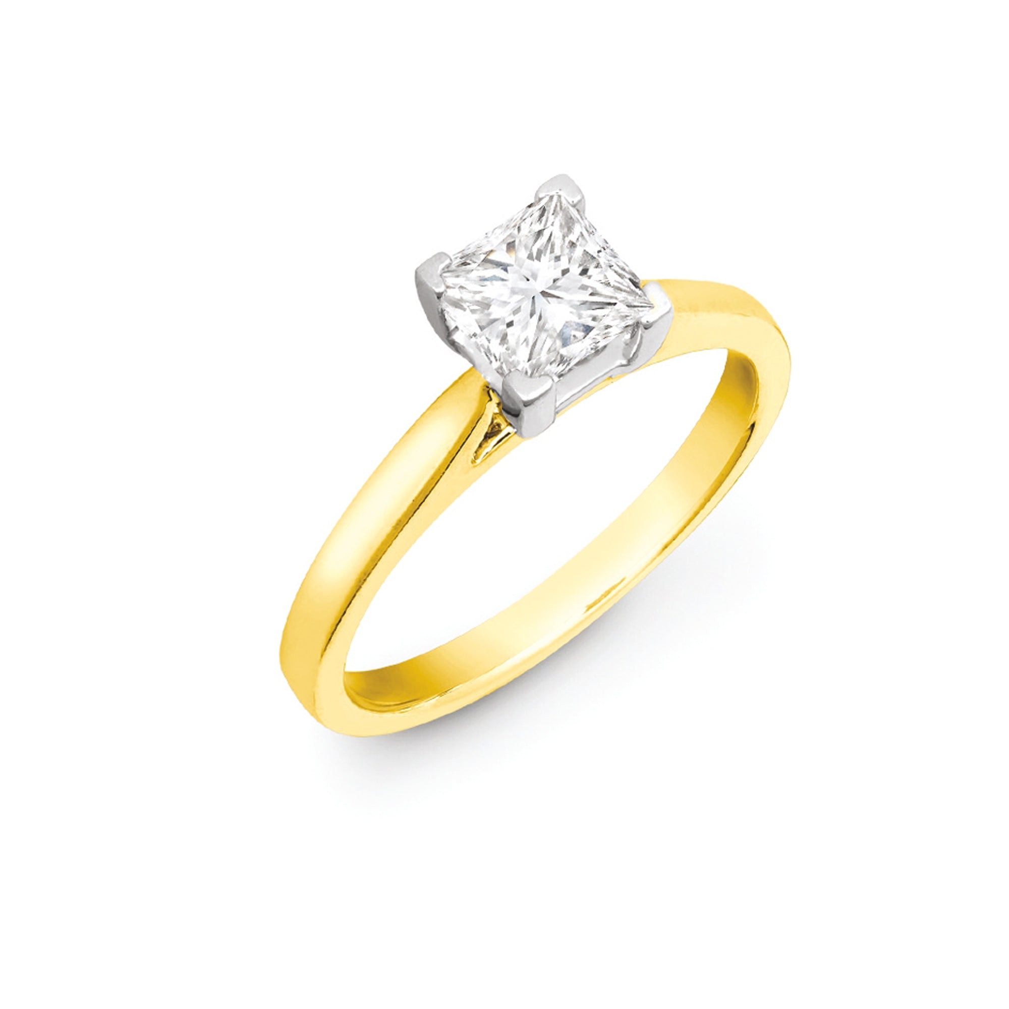 18R970-070-GSI1 | 18ct Yellow Gold 70pts Princess Cut Solitaire Wed Fit Natural Diamond Ring