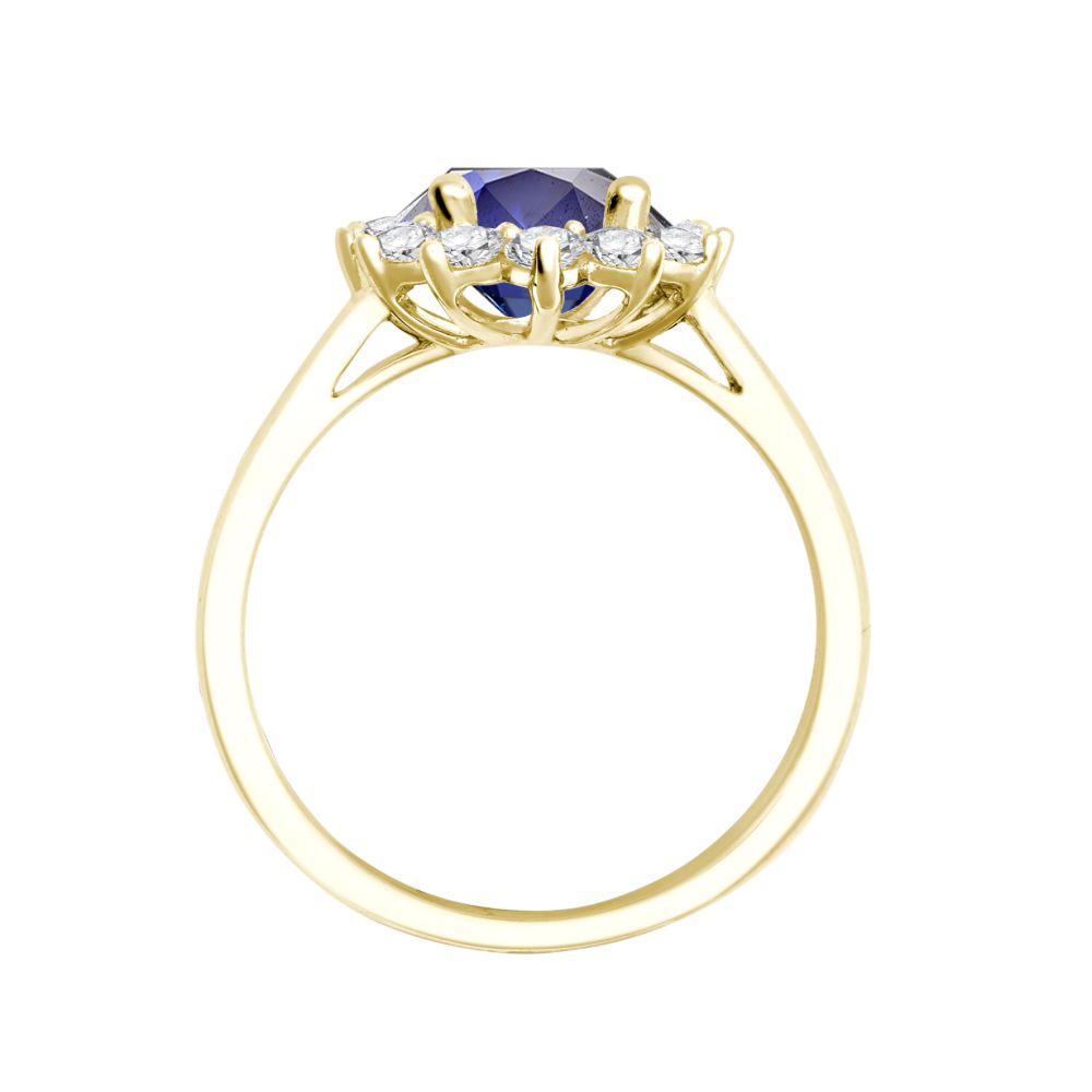 18R987-8x6-I | 18ct Yellow Gold 0.62ct Natural Diamond Claw-set Cluster Halo Oval Ring - Holds 8x6mm Sapphire 1.25cts