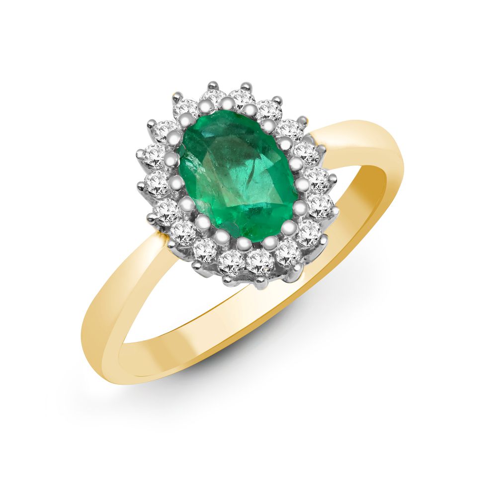 18ct Yellow Gold Natural Diamond And Emerald Ring