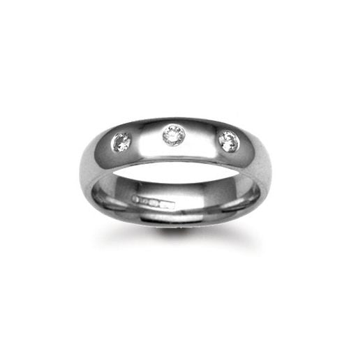 18W004-3 | 18ct Gold White Natural Diamond Rubover set Wedding Ring