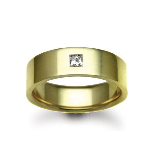 18ct Gold Yellow Natural Diamond Rubover set Wedding Ring