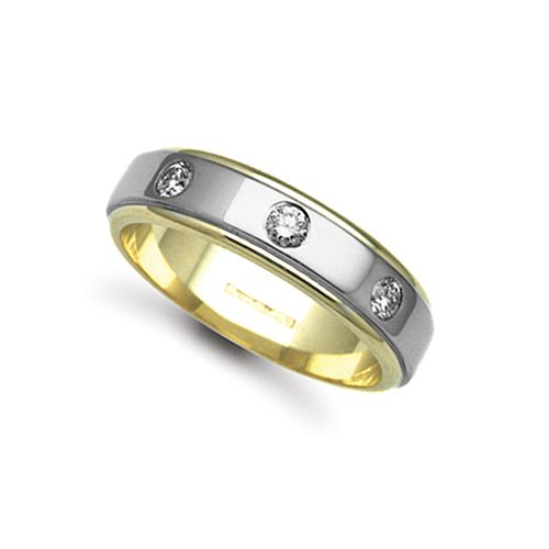 18W039-6 | 18ct Gold 2 Colour Natural Diamond Rubover set Wedding Ring