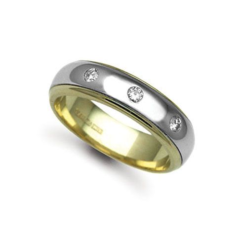 18ct Gold 2 Colour Natural Diamond Rubover set Wedding Ring