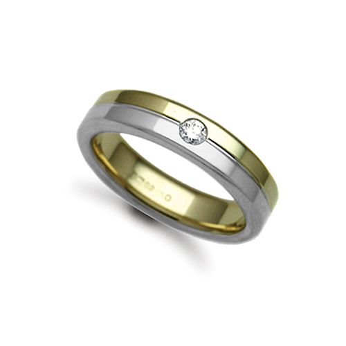 18ct Gold 2 Colour Natural Diamond Rubover set Wedding Ring
