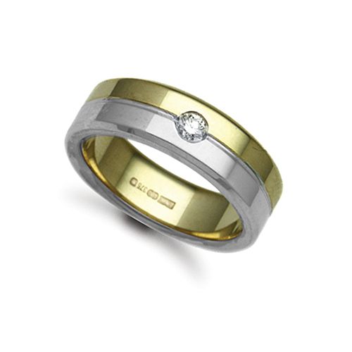 18ct Gold 2 Colour Natural Diamond Rubover set Wedding Ring