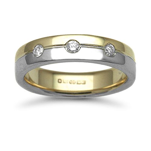 18ct Gold 2 Colour Natural Diamond Rubover set Wedding Ring
