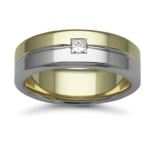 18ct Gold 2 Colour Natural Diamond Rubover set Wedding Ring