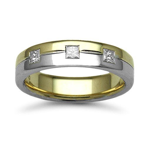 18ct Gold 2 Colour Natural Diamond Rubover set Wedding Ring