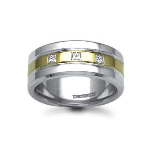 18ct Gold 2 Colour Natural Diamond Rubover set Wedding Ring