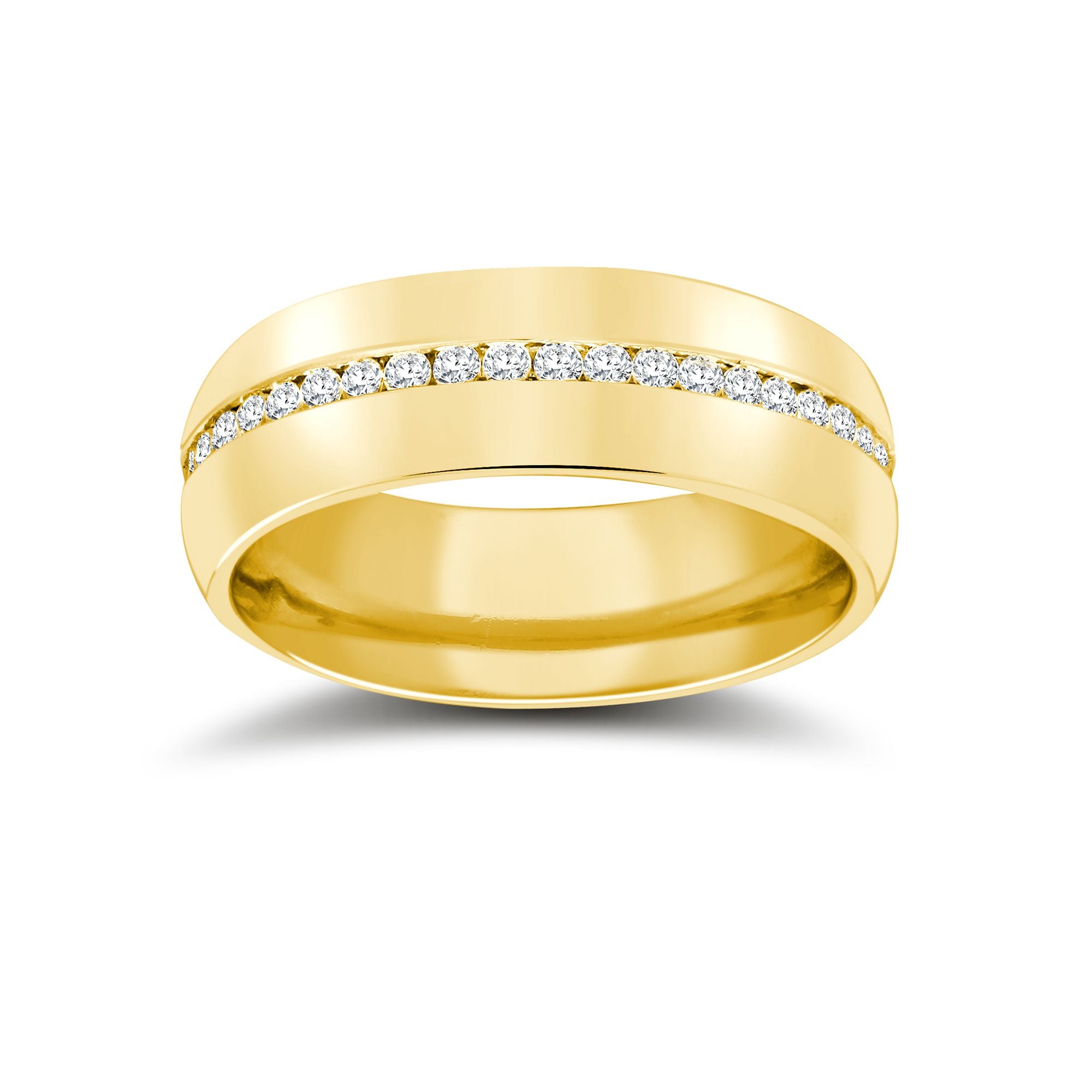 18ct Yellow Gold RBC Court Natural Diamond Wedding Band Fully Set - 8mm - 80pts