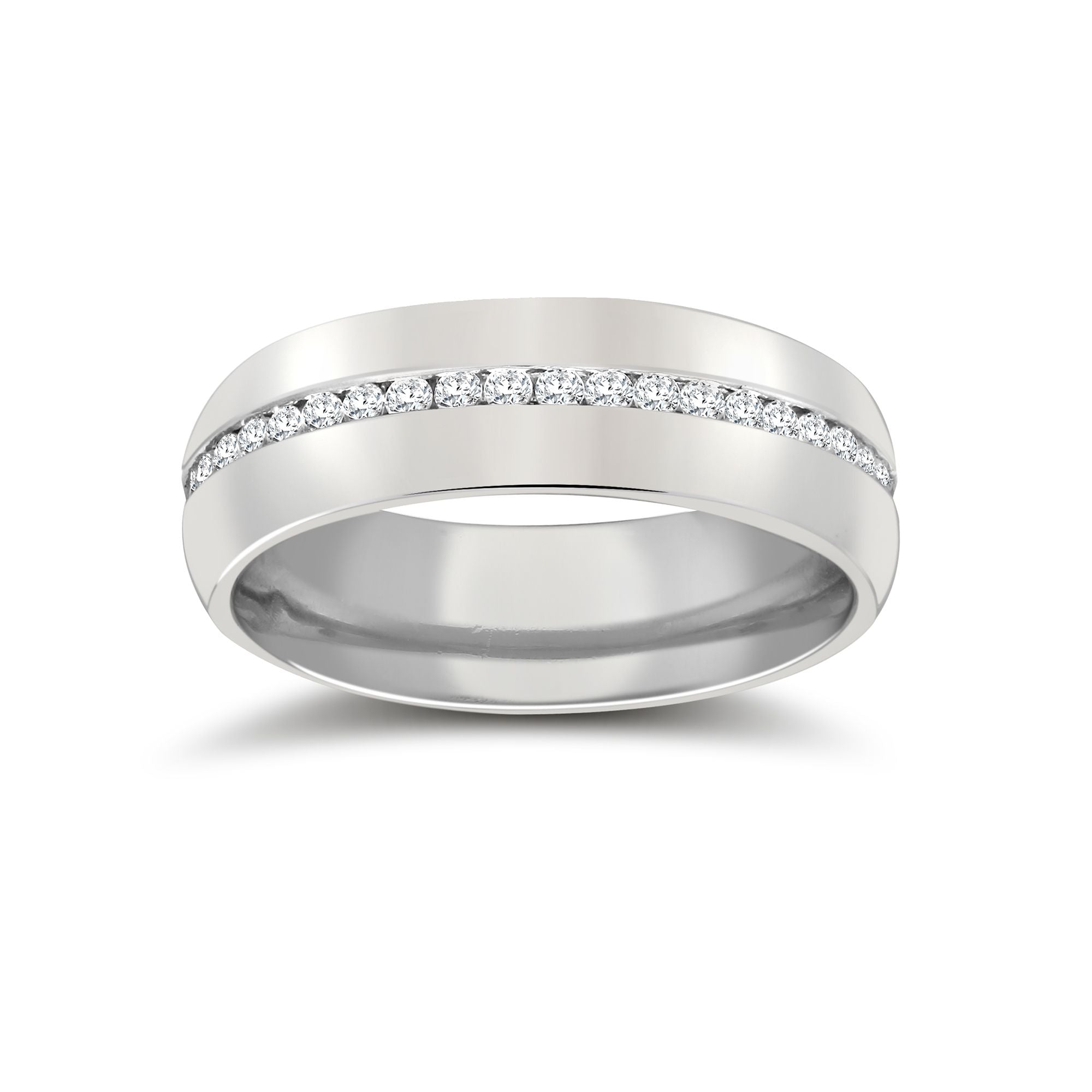 18ct White Gold RBC Court Natural Diamond Wedding Band Fully Set - 6mm - 70pts