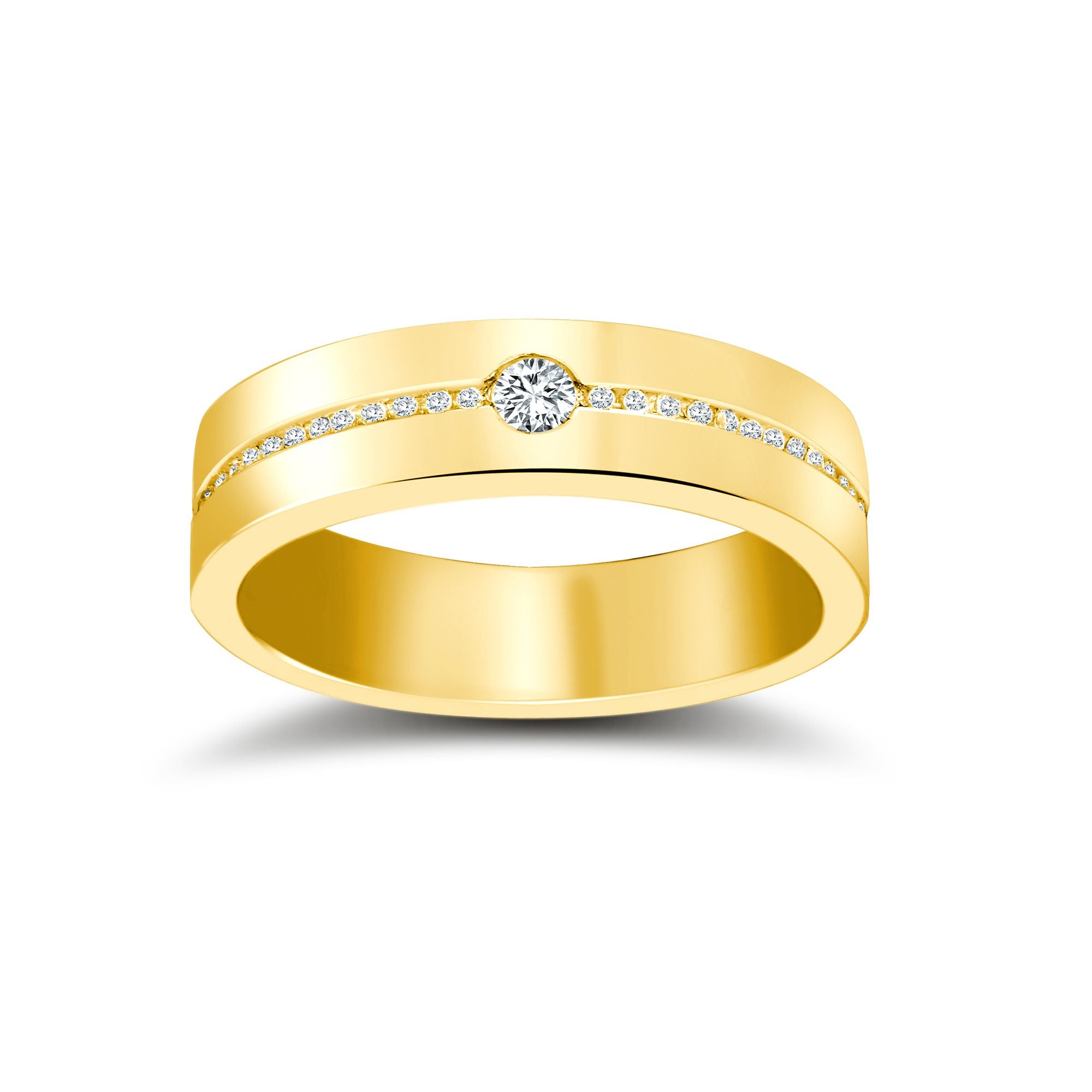 18ct Yellow Gold RBC Flat Court Natural Diamond Wedding Band Half Set - 4mm - 28pts