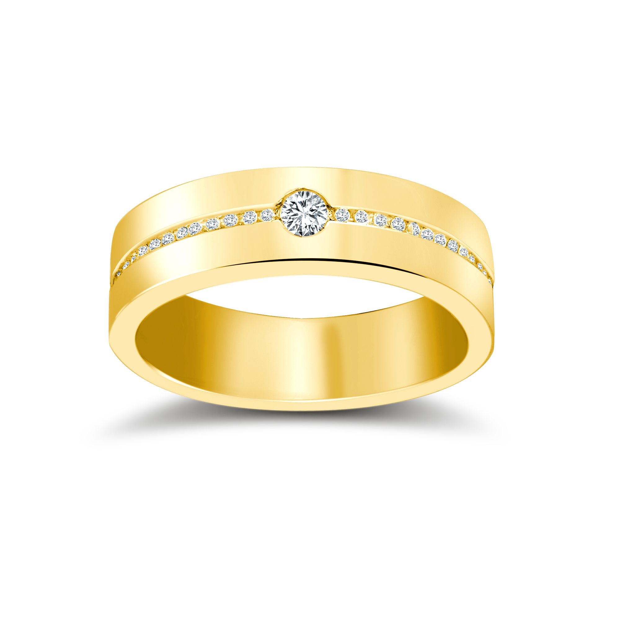18ct Yellow Gold RBC Flat Court Natural Diamond Wedding Band Half Set - 8mm - 46pts