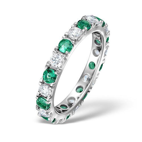 18ct White Gold Claw Set Full Eternity Ring Natural Diamond 0.50ct Emerald 0.70ct H Si