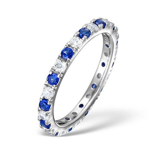 18ct White Gold Claw Set Full Eternity Ring Natural Diamond Sapphire 0.90ct VS