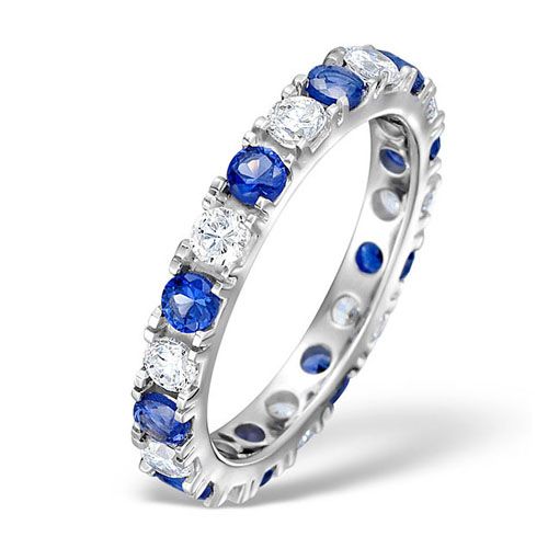 18ct White Gold Claw Set Full Eternity Ring Natural Diamond 1.00ct Sapphire1.70ct G VS