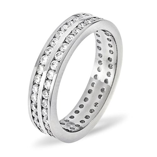 18ct White Gold Channel Set 2 Row Full Eternity Ring Natural Diamond 2.00ct H Si