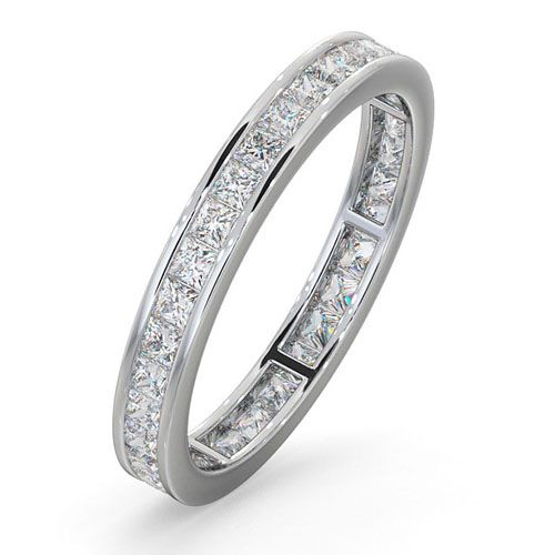 18ct White Gold Channel Set Princess Cut Full Eternity Ring Natural Diamond VS