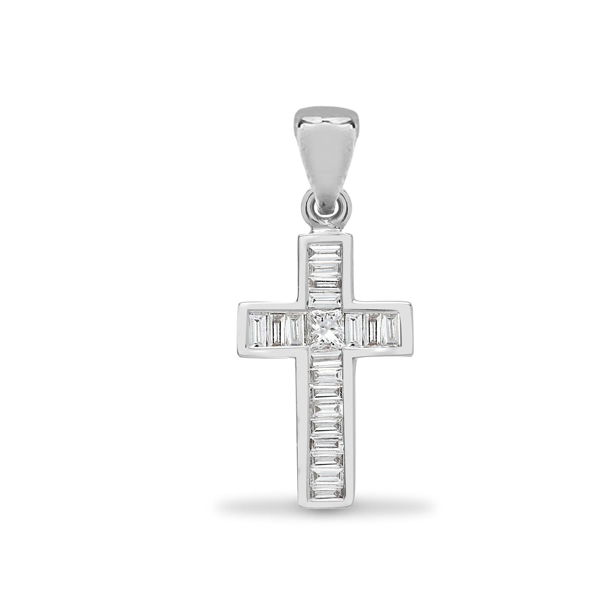 18ct White 0.22ct Princess Cut & Baguette Natural Diamond Cross