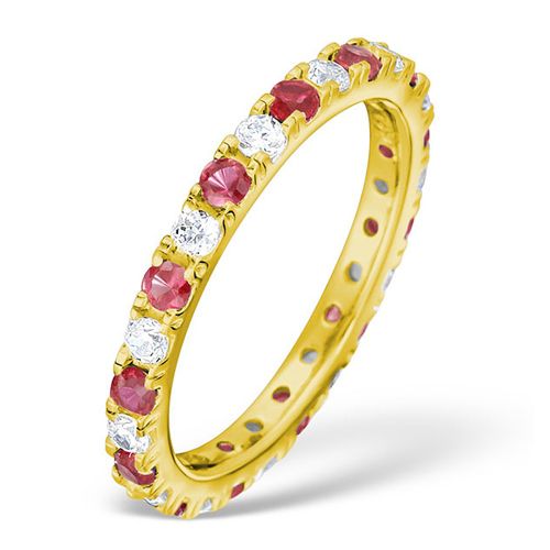 18ct Yellow Gold Claw Set Full Eternity Ring Natural Diamond 0.50ct Ruby 0.80ct G VS