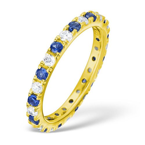 18ct Yellow Gold Claw Set Full Eternity Ring Natural Diamond Sapphire 0.90ct VS