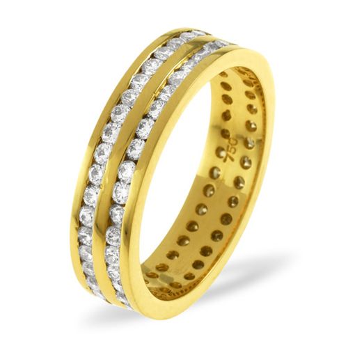 18ct Yellow Gold Channel Set 2 Row Full Eternity Ring Natural Diamond VS