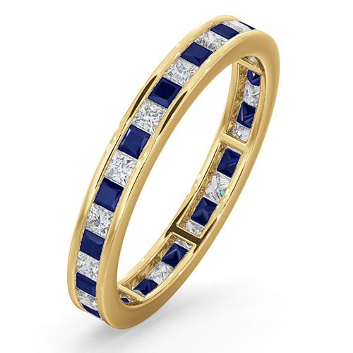 18ct Yellow Gold Channel Set Princess Cut Full Eternity Ring Natural Diamond Saph 0.70ct VS