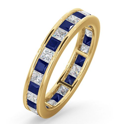 18ct Yellow Gold Channel Set Princess Cut Full Eternity Ring Natural Diamond 1.00ct Saph 1.30ct G VS