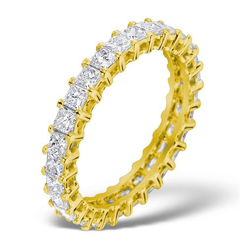 18ct Yellow Gold Claw Set Full Eternity Ring Princess Cut Natural Diamond 2.00ct H Si