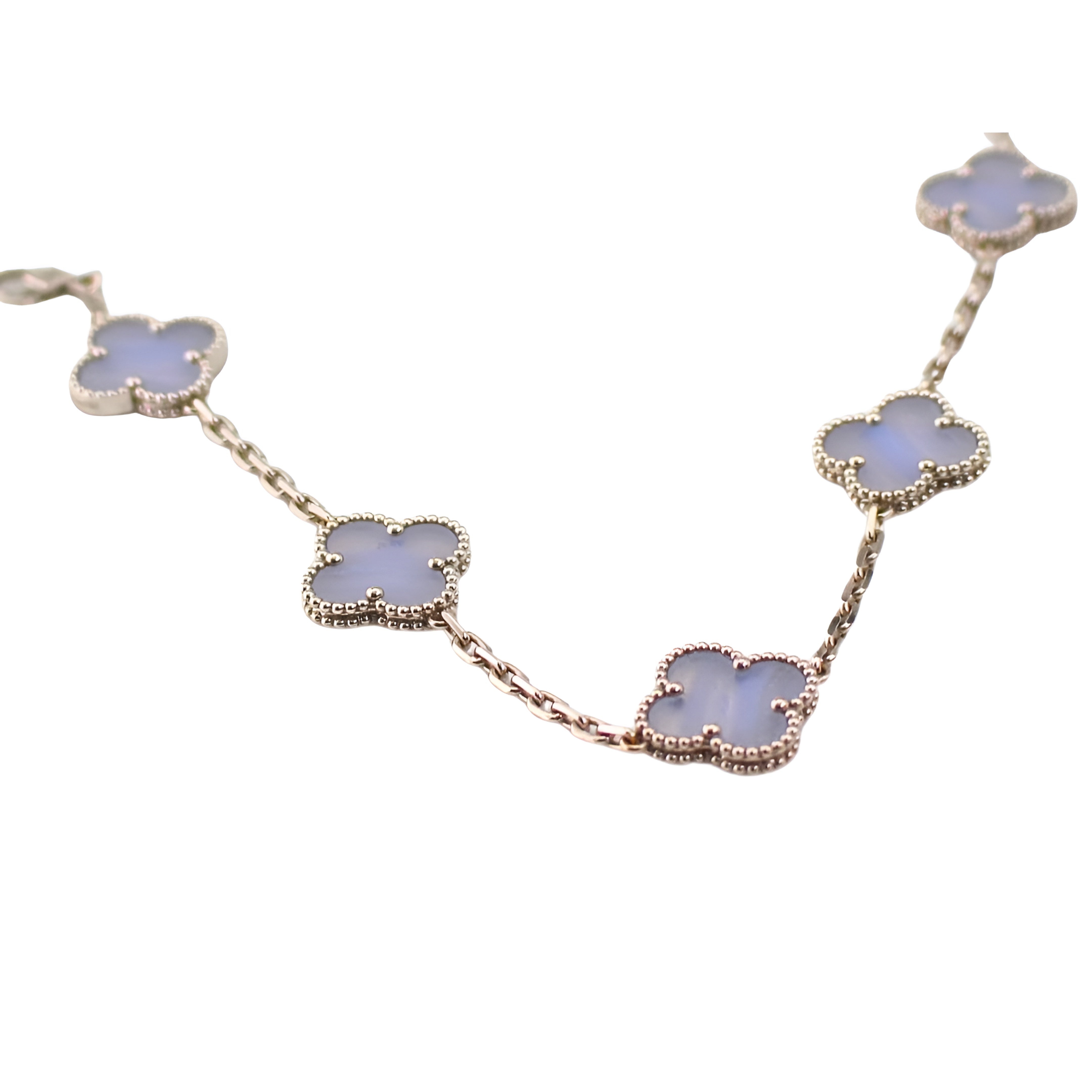 Van Cleef & Arpels Vintage Alhambra Bracelet 5 Motifs Chalcedony 18K White Gold