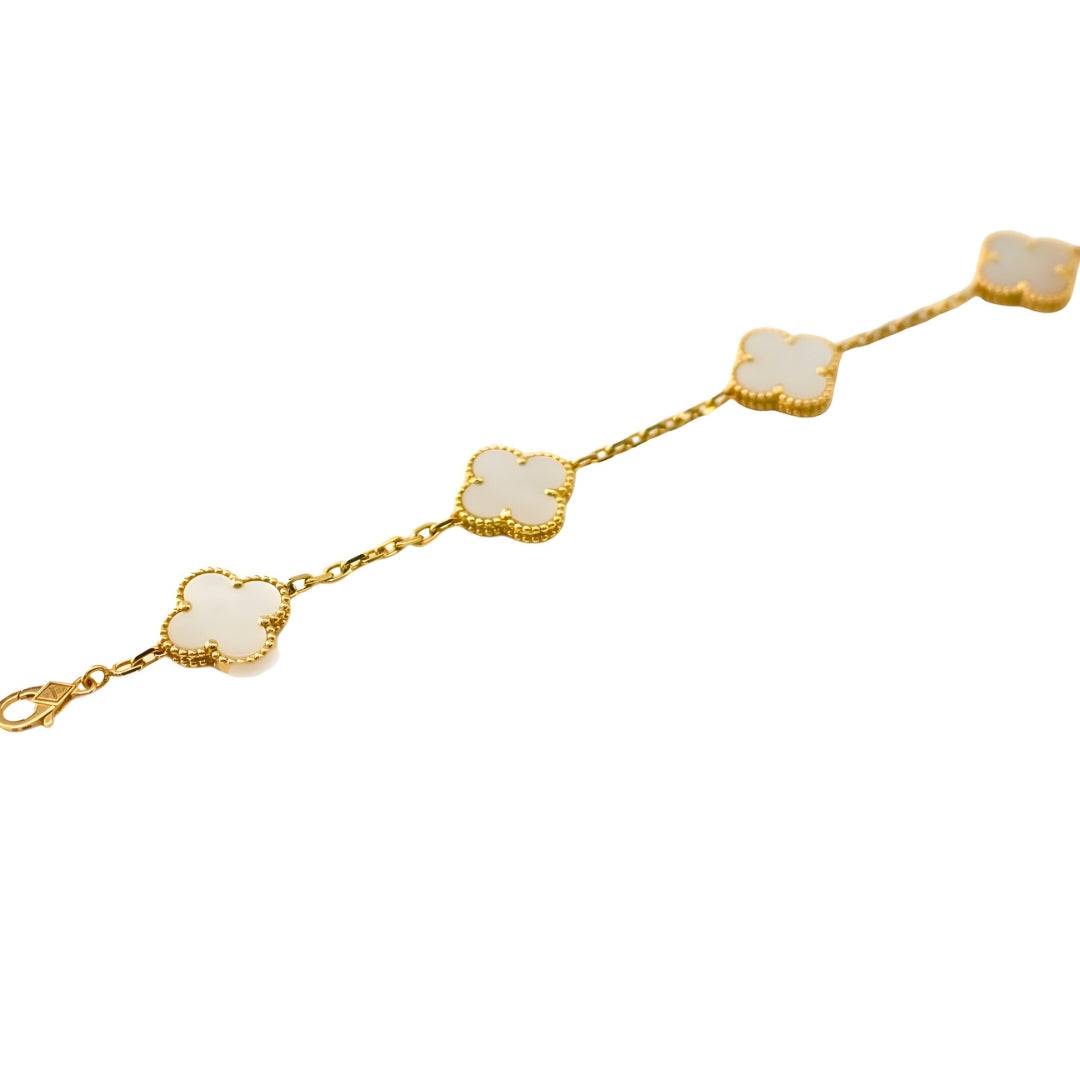 Van Cleef & Arpels Vintage Alhambra Bracelet 5 Motifs White Mother-Of-Pearl 18K Yellow Gold