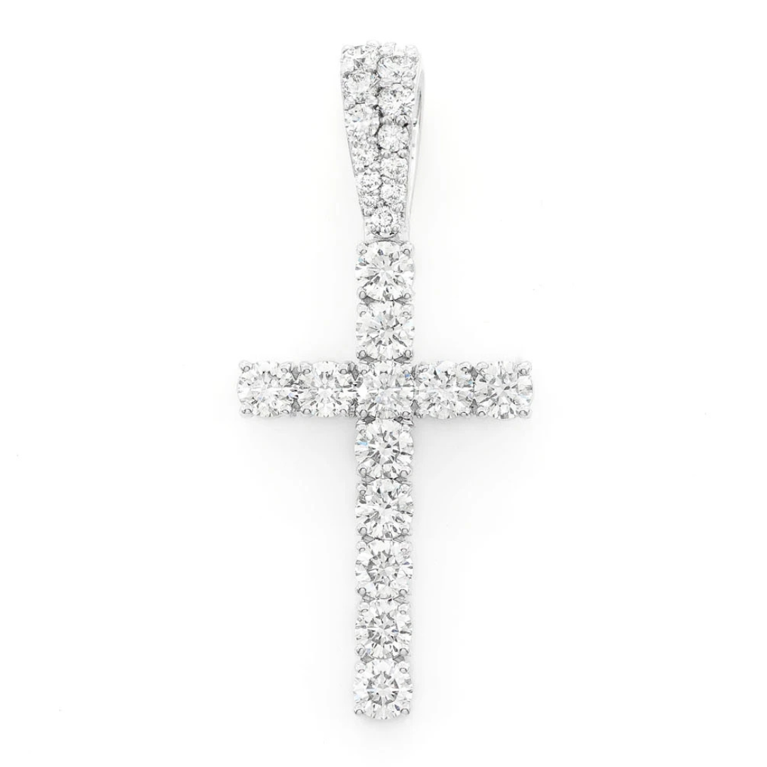 Pendentif croix en diamant à une rangée de 1,50 ct en or massif 14 carats