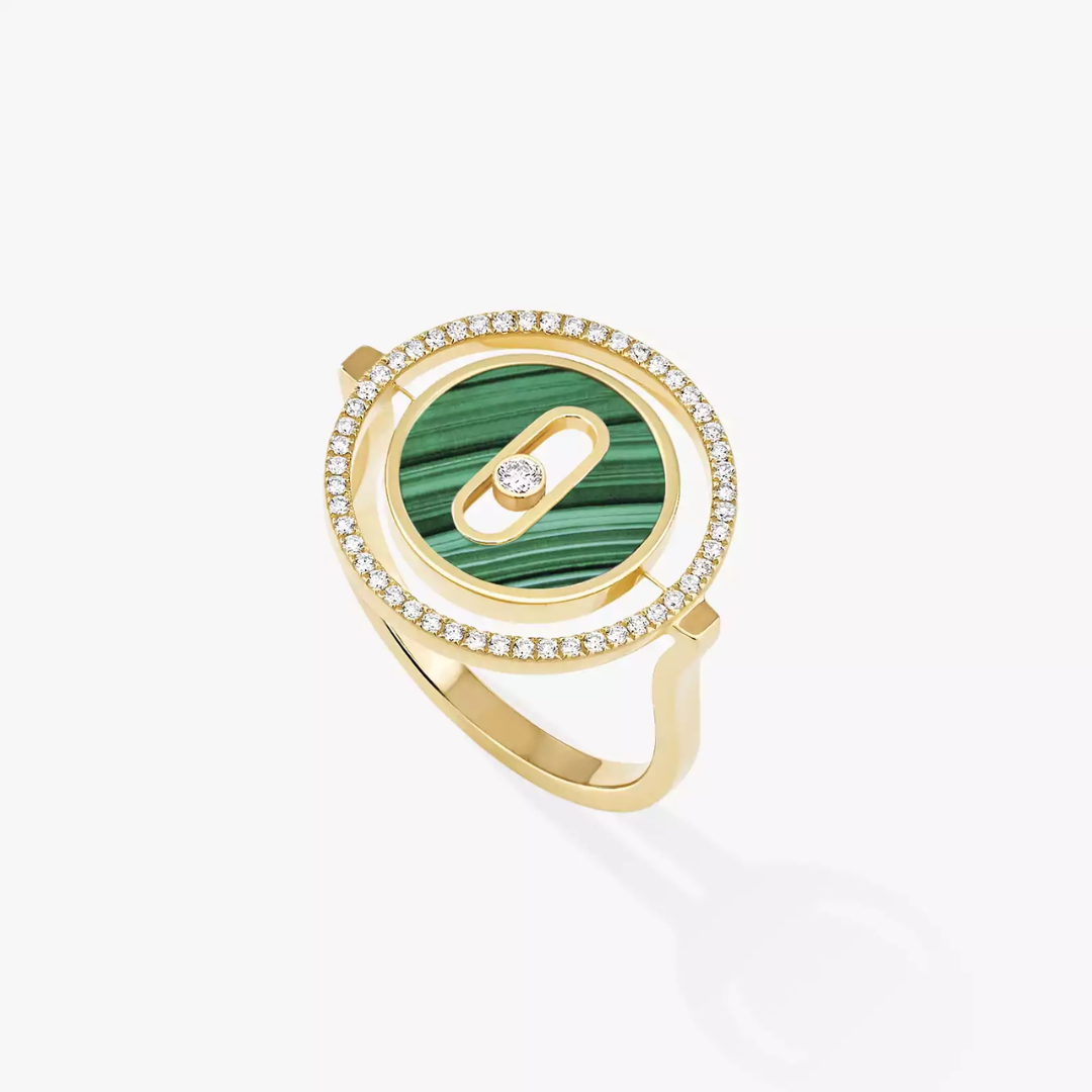 Lucky Move Small Malachite Diamond Ring 18ct Yellow Gold