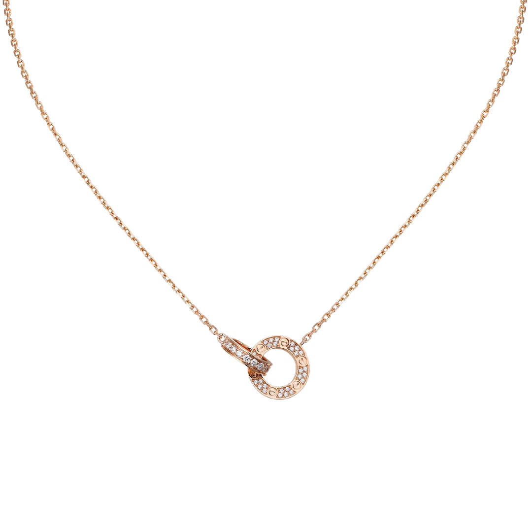Cartier Love Pendant Small Interlinked Paved Diamonds 18ct Rose Gold