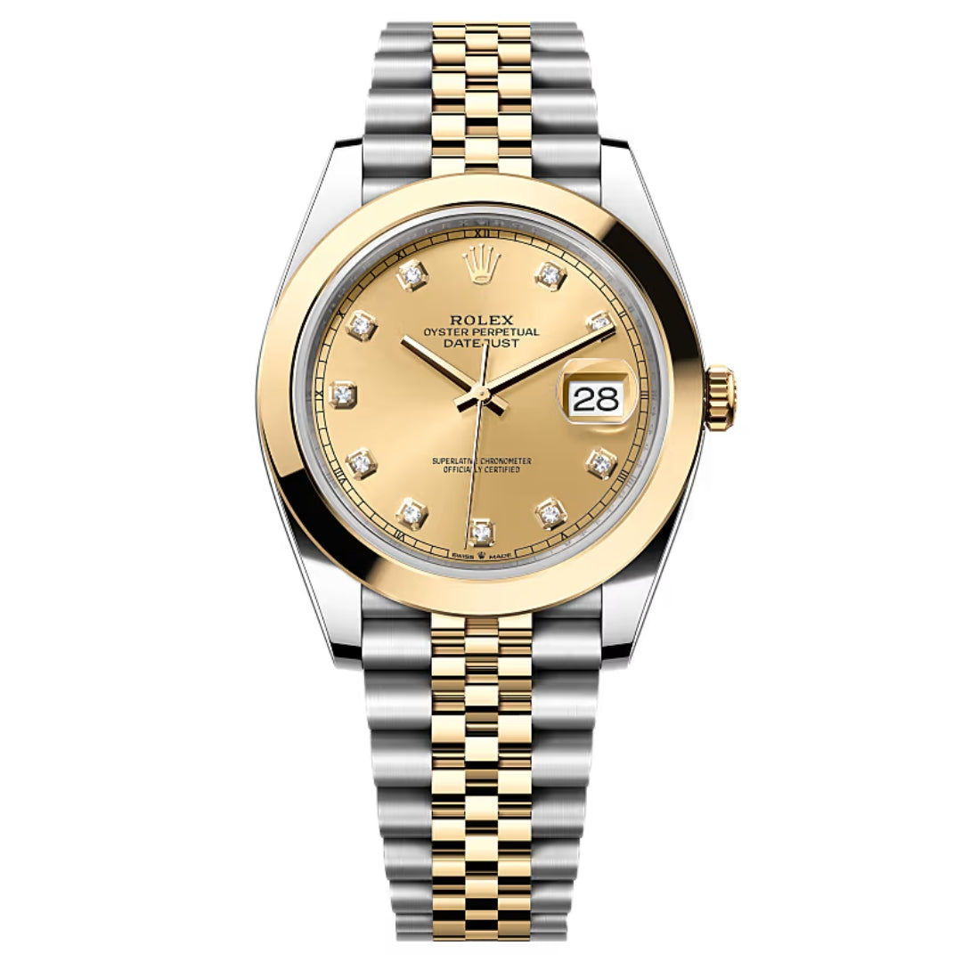 Rolex Datejust 41 126303 Champagne Diamond Dial Smooth Bezel Jubilee